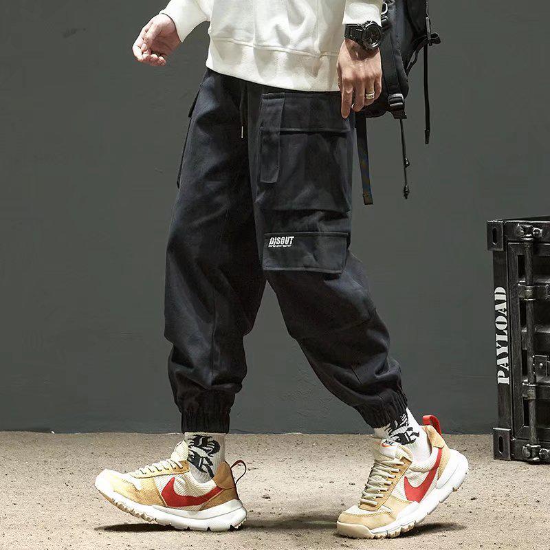 Men's American Trendy Multi-Pocket Loose Cargo Joggers - Military Green Parachute Pants, Casual Retro Style for Autumn.