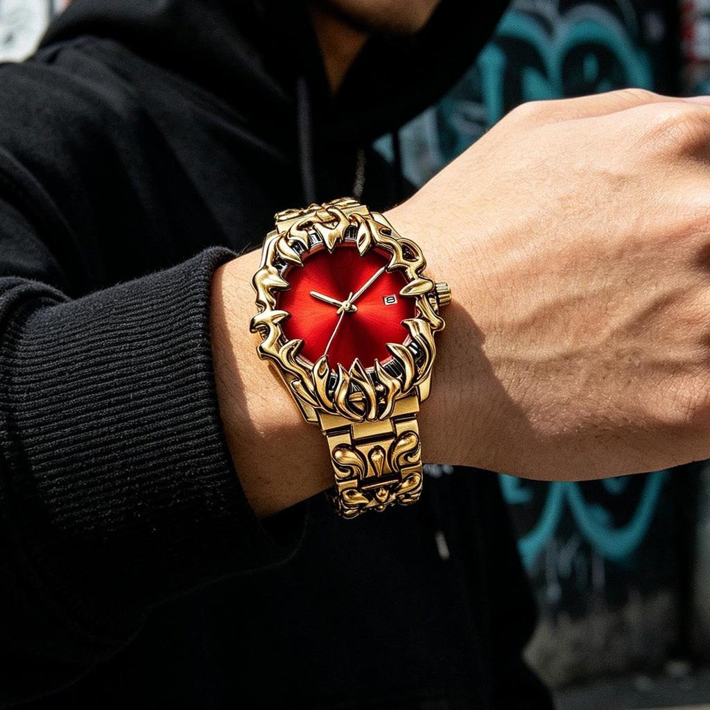 Unique Irregular Antique Claw Case Men Quartz Watch Alloy Strap Calendar Dial Hip Hop Punk Luxury Gold Wrist Clock For Gentleman