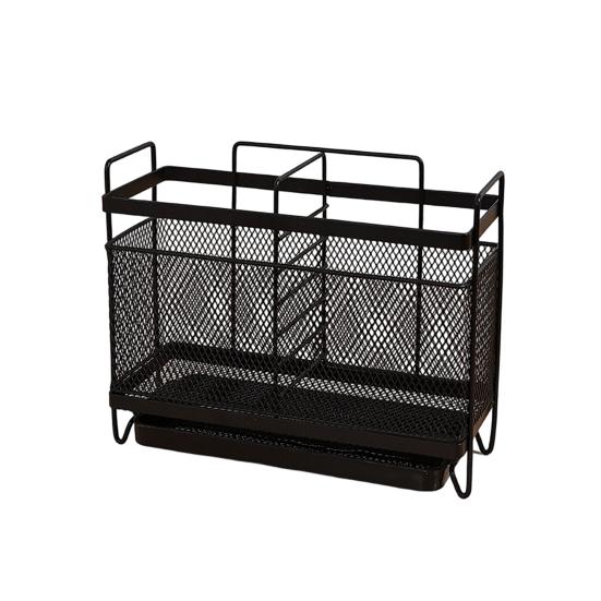 Utensil Storage Rack with Divided Compartments Organizer Drainage Holes Design Rack for Kitchen Countertop