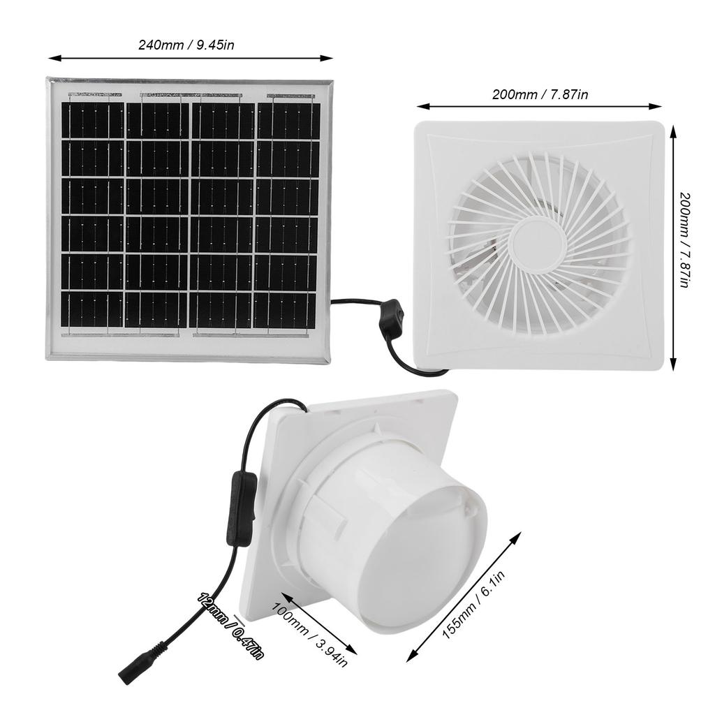 6in Solar Exhaust Fan White Round 8W Solar Panel Fan for Ventilation Cooling Bathroom Kitchen