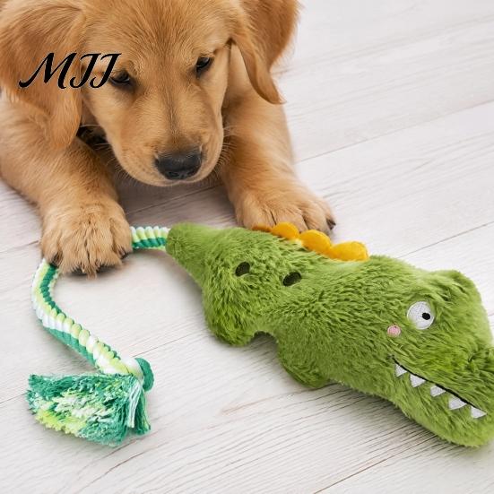 Interactive Squeaky Crocodile Chew Toy Plush Dog Toy, Stuffed Tug of War Game for Puppy Teething, Small Medium Dogs Anxiety Relief Durable Toys