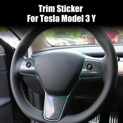 Decoration Steering Wheel Patch For Tesla Model 3 Y Trim Sticker Cover Interior Mouldings 3 Pcs/Set Interior Modified Carbon Fiber ABS
