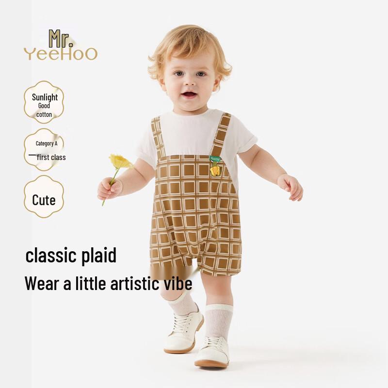 YEEHOO Baby Boy Plaid Short Sleeve Romper 73