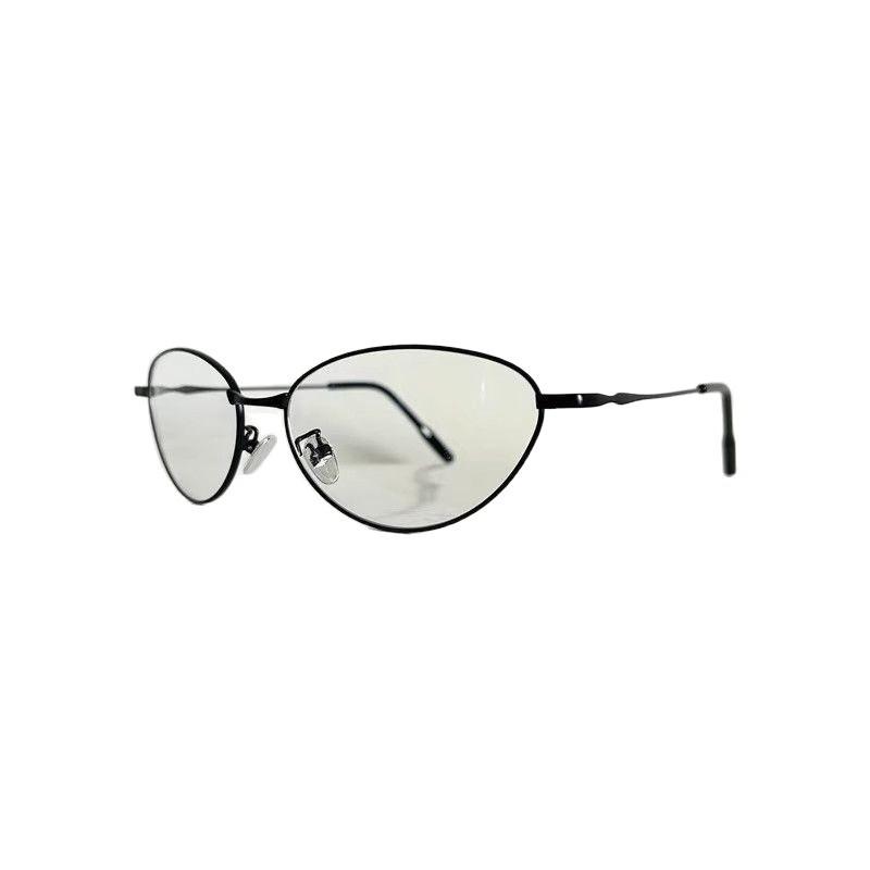 Pure Desire Plain Face Cat Eye Flat Mirror High Intelligence Retro Metal Silver Edge No Degree Square Round Face Myopia Glasses Frame Women