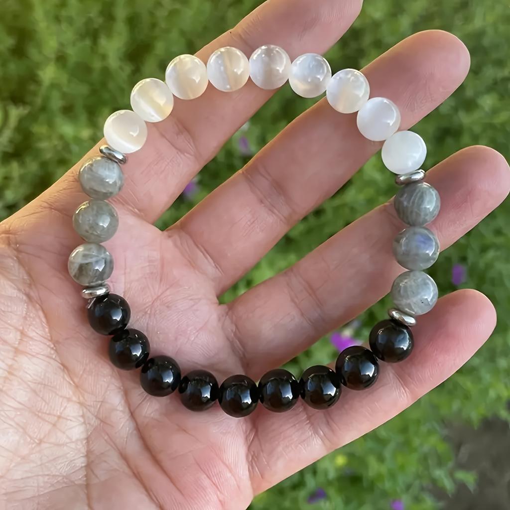 4 Pcs Bohemian Natural Citrine Malachite Fortune Rose Quartz Lovely Moonstone Sacred Tiger Eye Protection Vibrant Elegant Fashion Beaded Bracelet