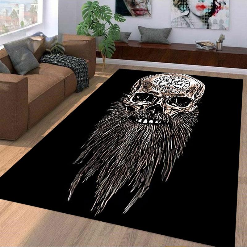 Viking Skull with Runes suitable as a non-slip mat for the living room or bedroom sofa