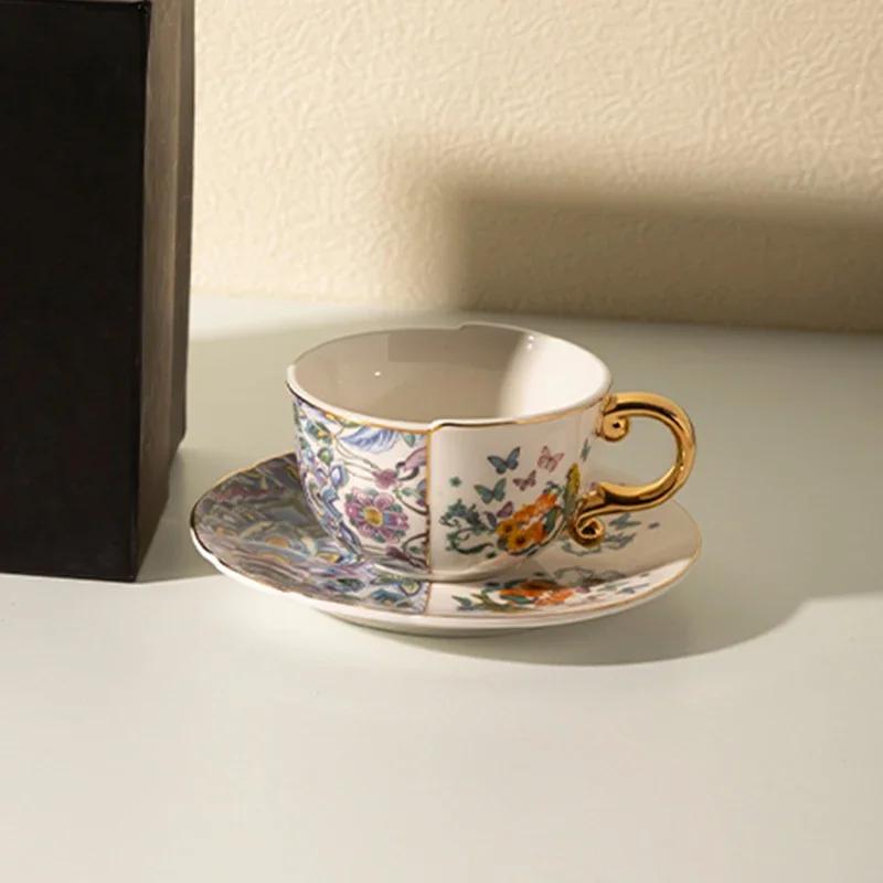 Retro-Kaffeetassen aus Keramik mit goldenem Rand, leichte Luxus-Kaffeetasse für Restaurants, Nachmittagstee, High-End-Party, exquisite Teetasse