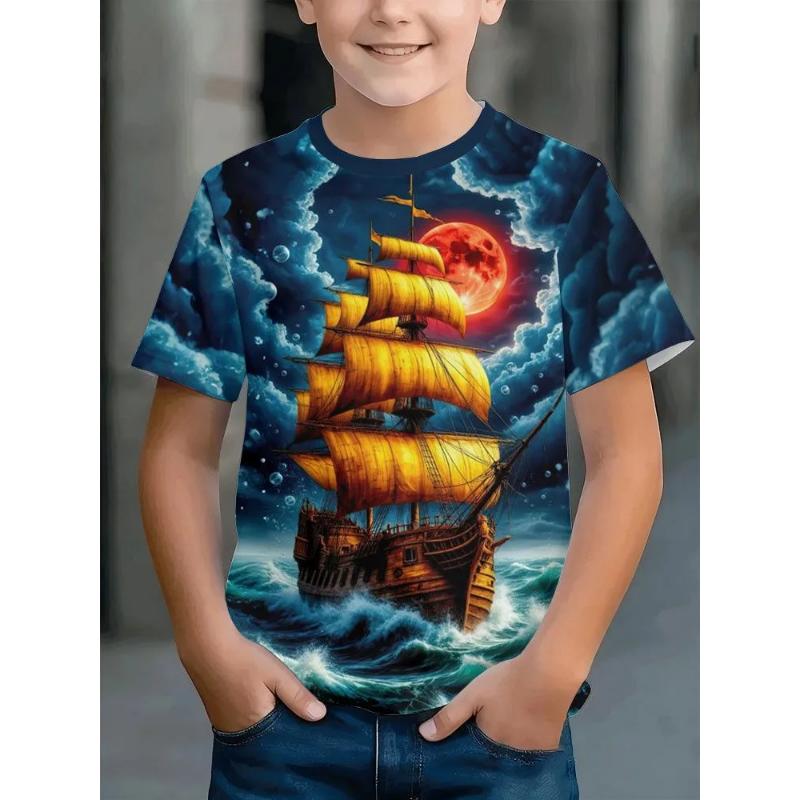 Fashion Children's Clothing Crew Neck Short Sleeve 3D Casual Color Printing Casual Short Sleeve Crew Neck T-Shirt