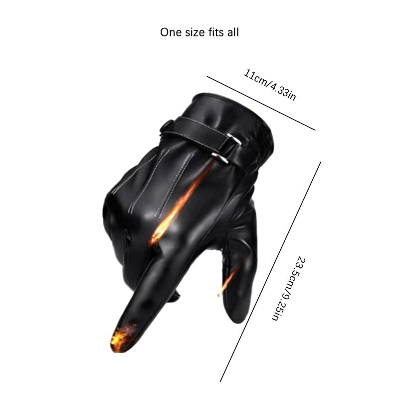 Waterproof PU Leather Winter Gloves for Men Outdoor Cycling Black Inner Layer of Thin Fleece Keep Warm Driving Motorcycle Gloves