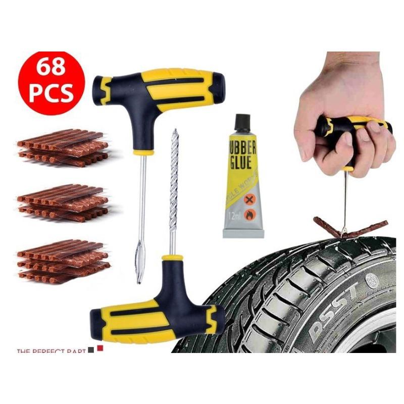 Kit de réparation de pneus crevés avec paquet de mèches de pneu, embouts en acier inoxydable avec poignées durables - Kit de crevaison portable et robuste pour automobile