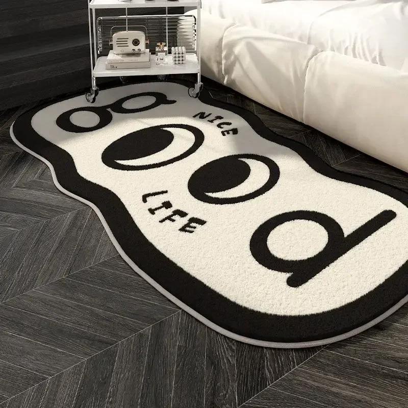 Cartoon Black and White Coal Balls Soft Fluffy Carpet Water Absorbent Non-slip Home Decorative Mat Living Room Bedroom Entry Mat