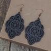 New Vintage Ethnic Style Long Wooden Earrings with Carved Patterns