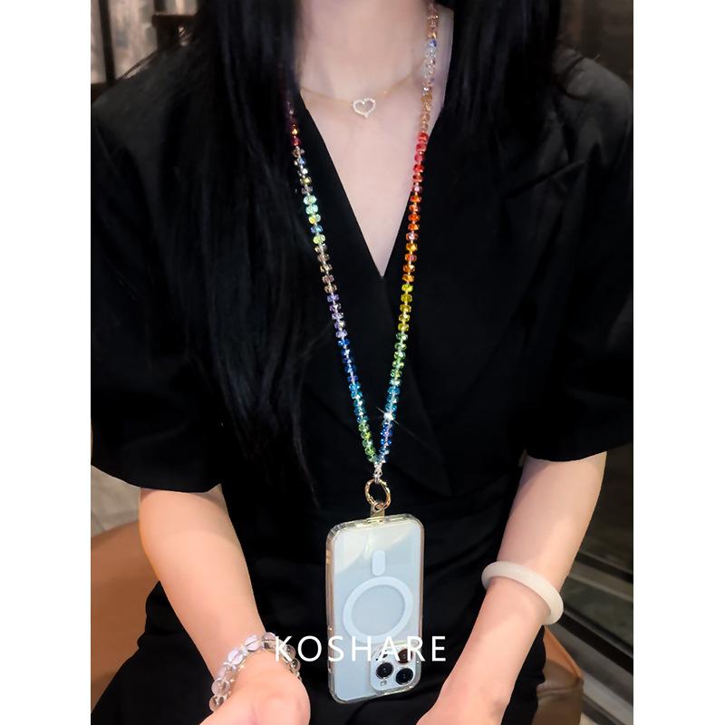 Skittles summer fresh messenger back mobile phone chain fashionable anti-drop hand carry crystal pendant sweet dopamine