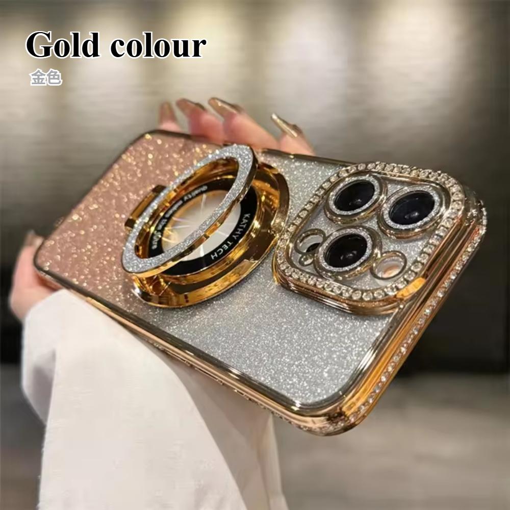 Luxury Soft Silicone Diamond Magsafe Case For iPhone 17 Air Magnetic Stand Holder Glitter For iPhone16 Plus 15 12 13 14 Pro Max Cover