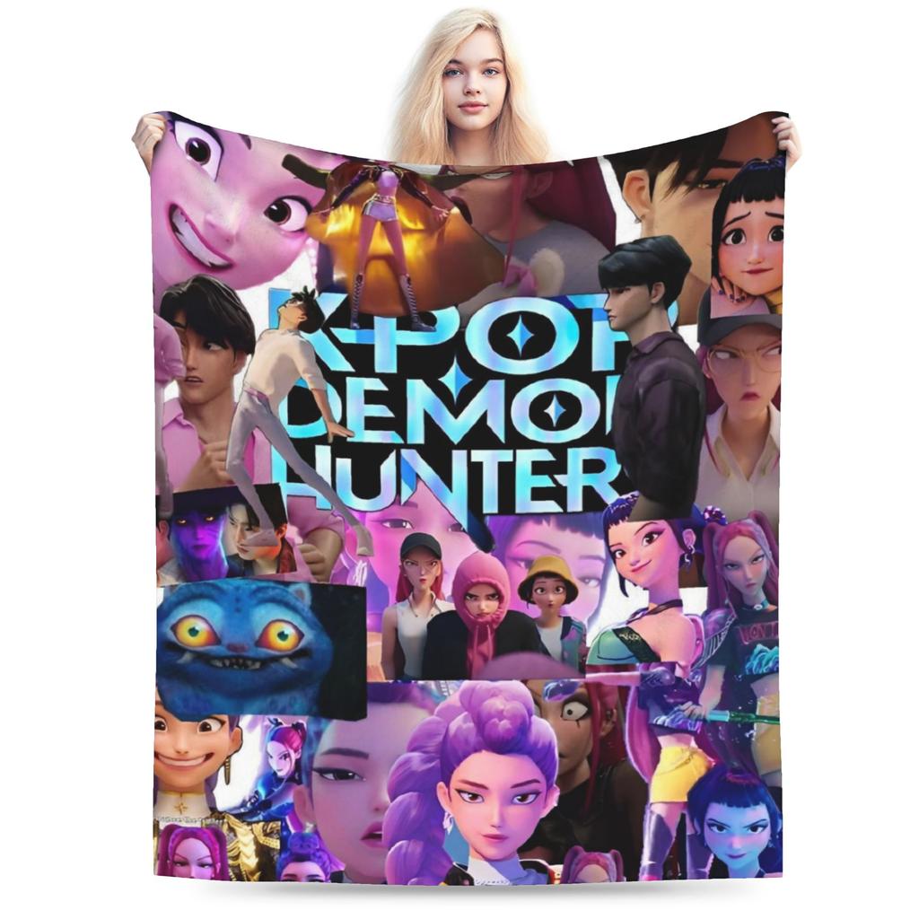 Zoey Kpop Demon Hunters Flannel Blanket Huntrix Awesome Throw Blanket for Home 125*100cm Plush Thin Quilt