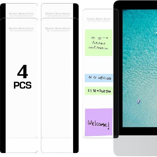 Monitor Memo Board, 4PCS Transparent Computer Monitor Side Panel Creative Desktop Memo Board, Acrylic Desktop Computer Sticky Note Holder for Home