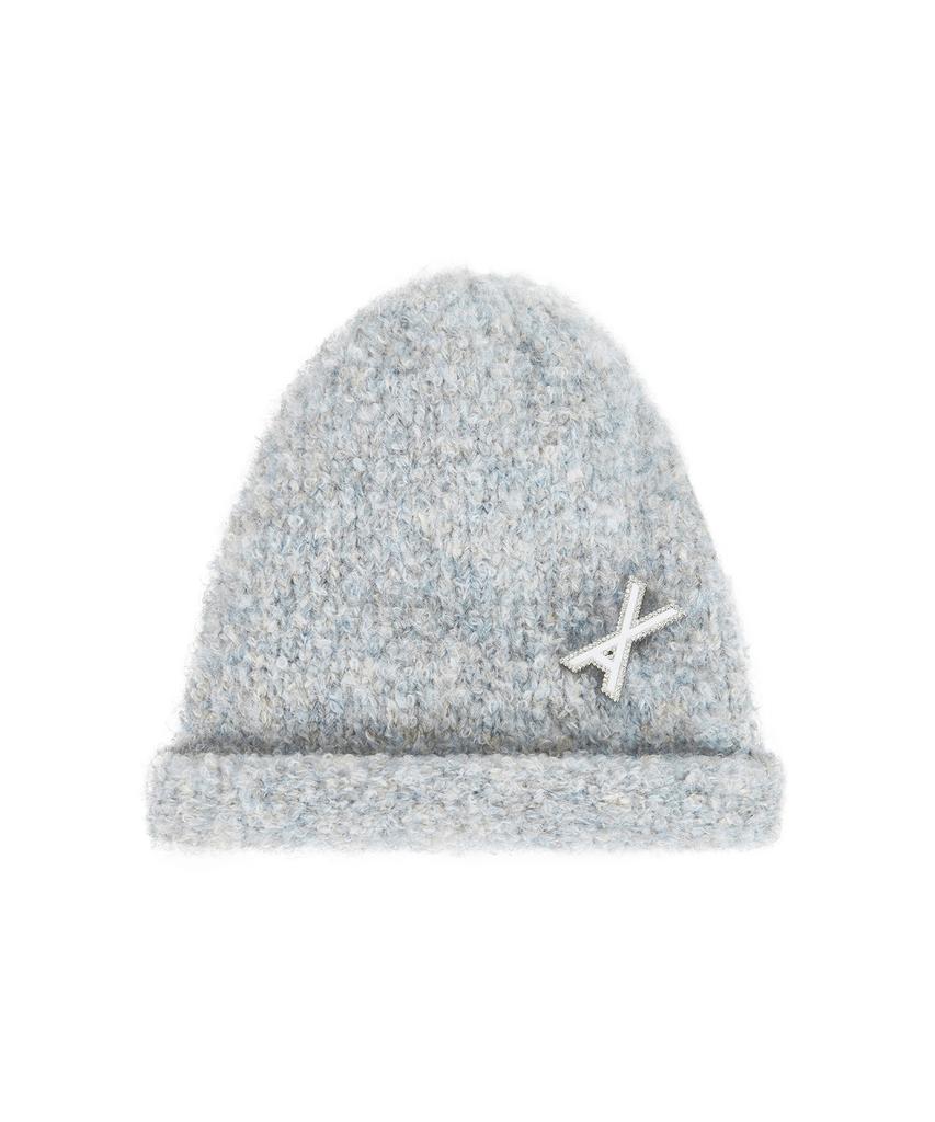 Bajal Va Brooch Melange Wool Rolling Beanie Blue Mix