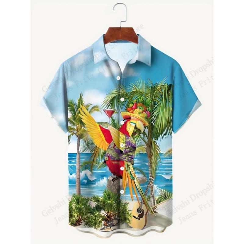 Camisa Hawaiana de Verano para Hombre Moda Loro Mar 3D Estampado Camisa Manga Corta Casual Camisas de Playa Blusa de Vacaciones Aloha