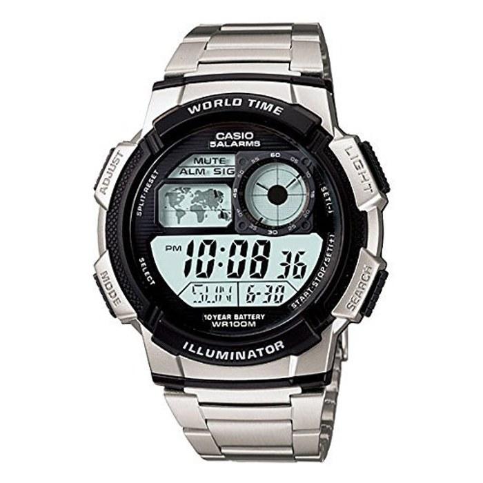 Мужские часы CASIO AE-1000WD-1A с мировым временем и металлическим браслетом