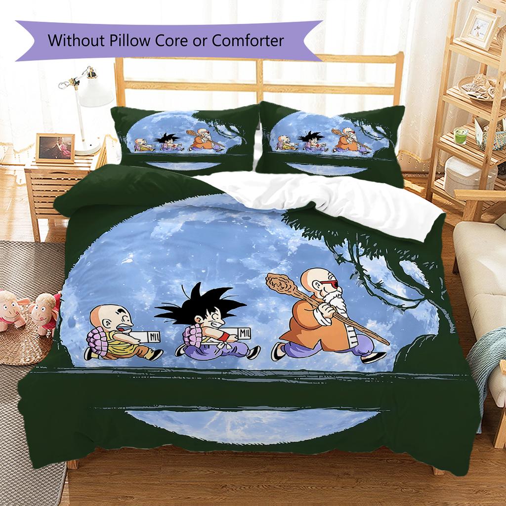 Dragon Ball Super Pattern Bedding,Quilt Set Quilt Cover Pillowcase Home Birthday Gift (1 * Duvet Cover + 2 * Pillowcase, Without Core)