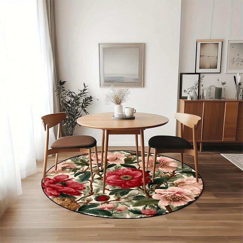 Luxury Floral Pattern Round Shape Floor Mats Kitchen Hallway Runner Rug Bedroom Living Room Soft Carpet Non-slip Area Rug