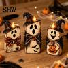 Rustic Autumn Table Decor 3Pcs Wooden Halloween Cat Tabletop Decor, Farmhouse Black Figurine Handmade Festive Crafts with Witch Hat, Fall Mantel