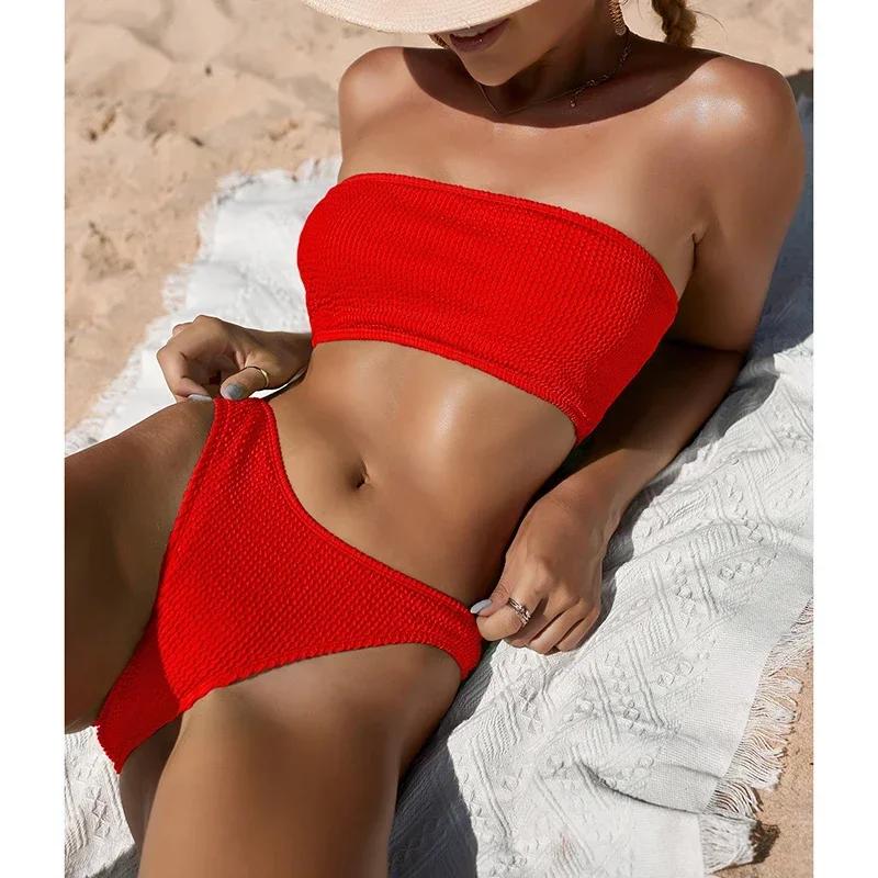 Riseado Sexy Bikini Swimwear Women Textured Swimsuit One Shoulder biquinis Beachwear Bathing Suits