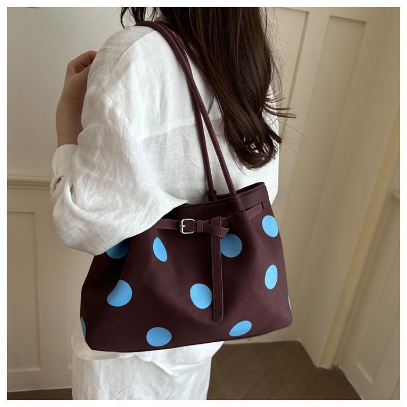 Polka Dot Shoulder Tote Bag Large Capacity Buckle Design For Daily Commuting Shopping