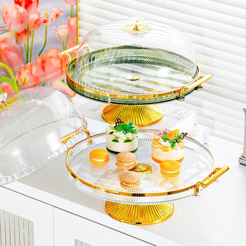 Home Living Room Cake Pan Fruit Pan Dessert Tray with Lid Candy Tray Plastic Creative Portable Tea Table Snack Tray