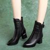Bow Medium Leather Boots Autumn and Winter New Thick Heel Single Boots British Style Velvet High Heel Boots
