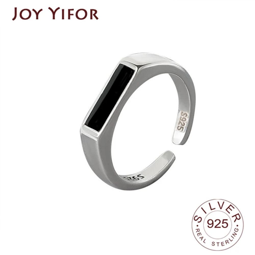 

BFCLUB Silver Color New Simple Vintage Rings Retro Black Stone Opening Handmade Ring Fashion Fine Jewelry білий