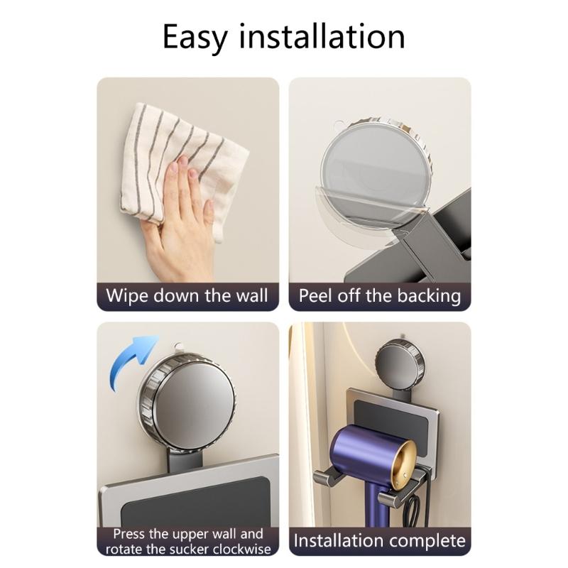 Blow Dryer Stand Space Saving Bathroom Storage Solution with Strong Suction Power not Drill Hair Dryer Rack for Toliet