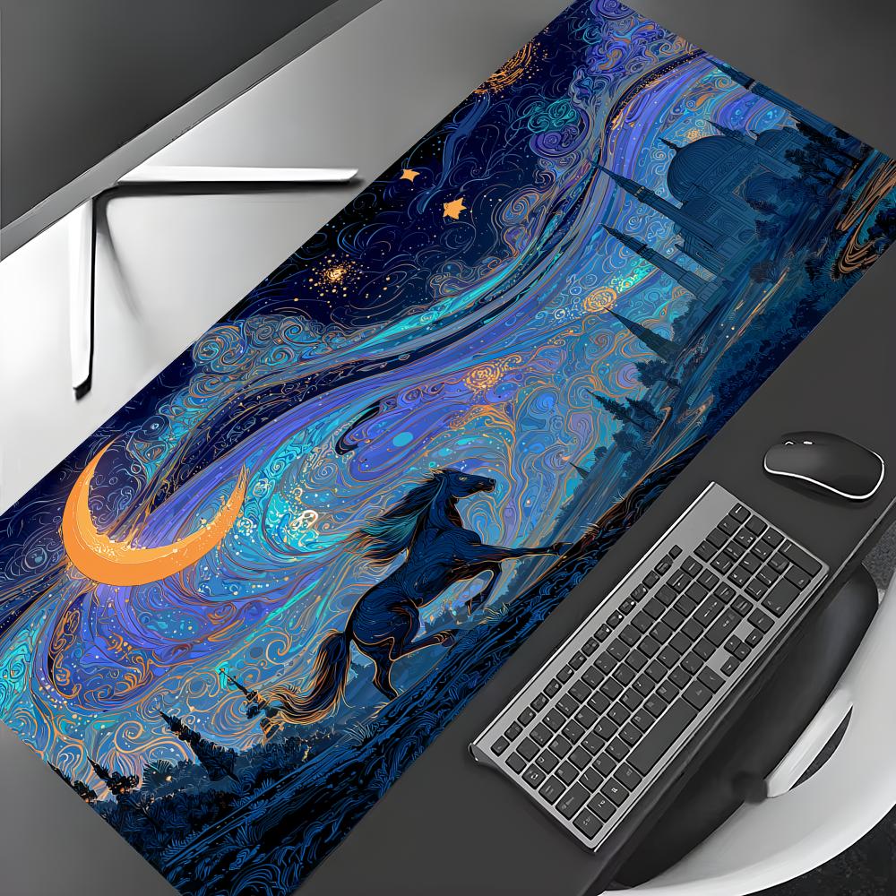 Art Starry Night and Horse large Mouse Pad Gaming mats NonSlip Desk Mat mouse carpet with Stitched Edge HD printing Office mat