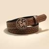 Vintage Western Style Round Buckle Belt, Embossed Women's Belt Wear Decorative Belt