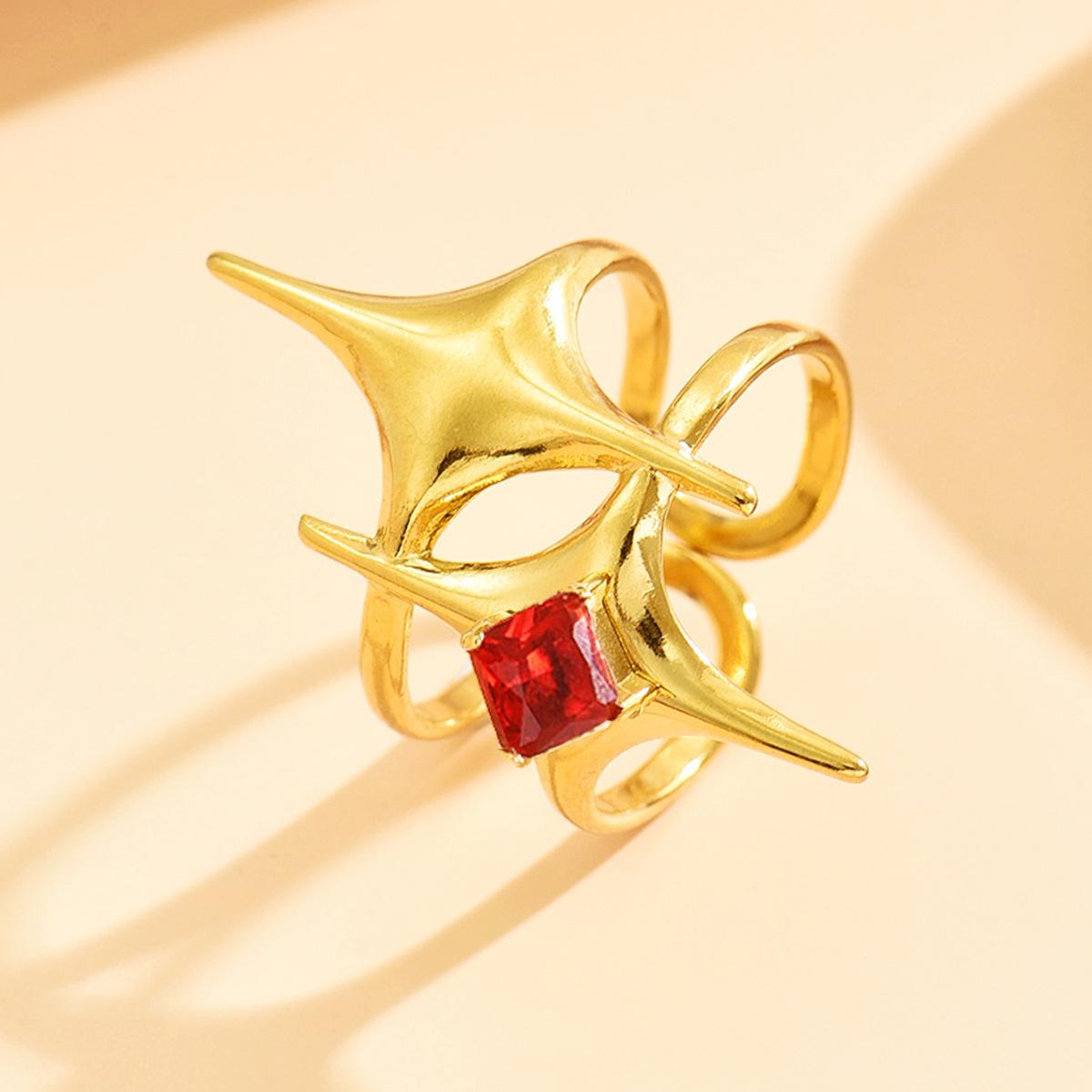 Women s Versatile Light Luxury Stainless Steel Ring with Colorful Inlaid Zircon Eight-Pointed Star Design