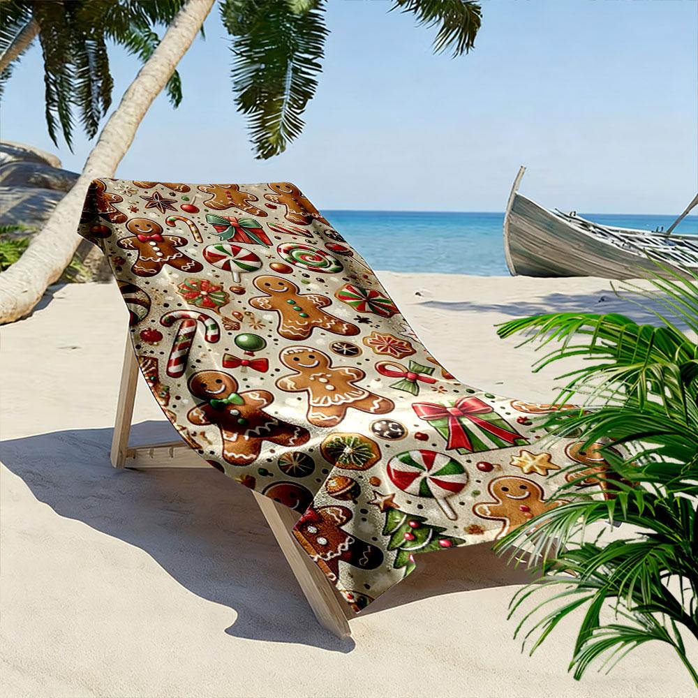 Festive gingerbread delight Print beach towel, quick drying, suitable for travel, outdoor sports, jogging, the beach and swimming, gift