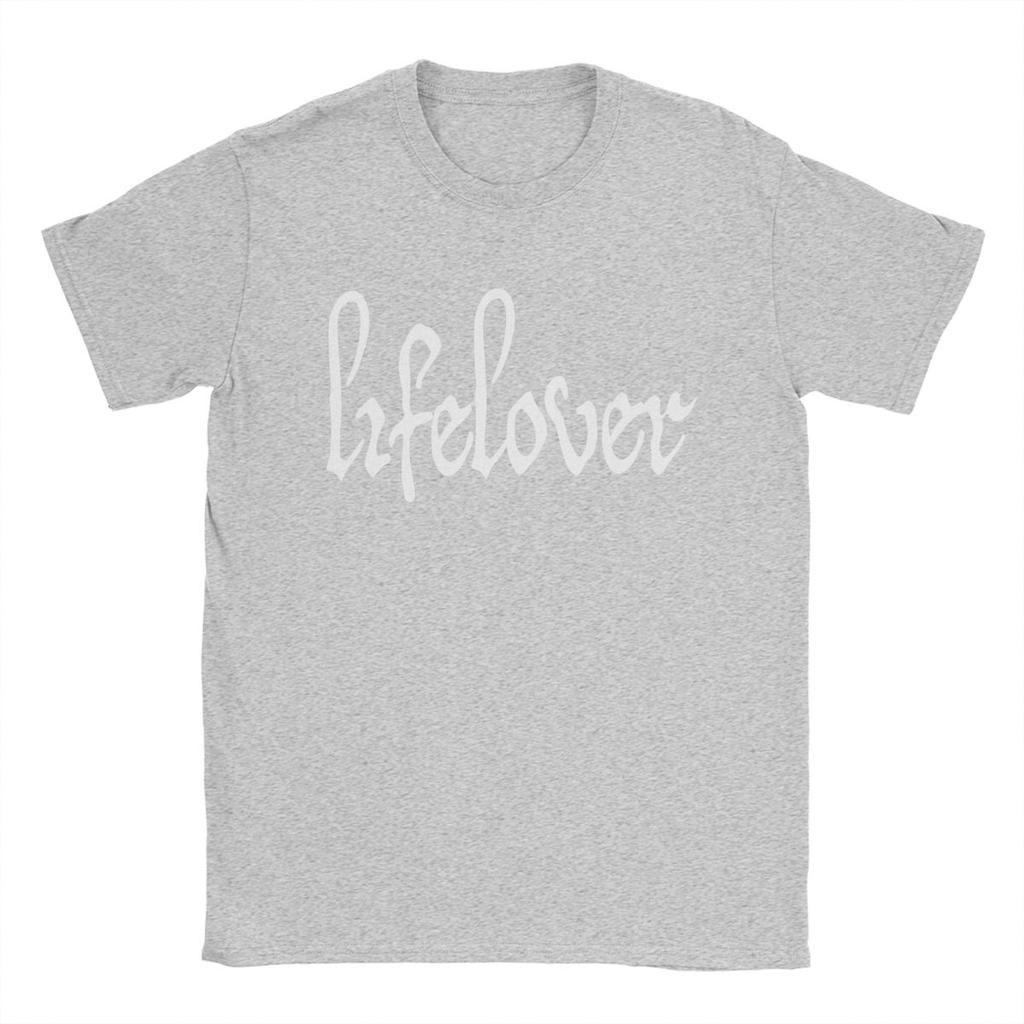Men's T-Shirt Lifelover White Solid Logo Fun Pure Cotton Tee Shirt Short Sleeve T Shirt Crew Neck Tops 6XL