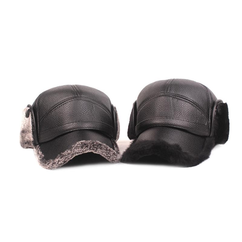 Middle-Aged and Elderly Baseball Cap Men's PU Cap Winter Warm Cycling Cap Old Velvet Ear Protection Cap