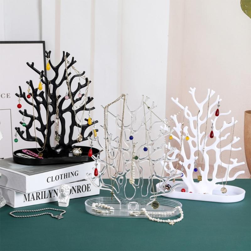 Multi Level Jewelry Tree Organizers Plastic Display Holder For Home Store Decoration Compact Design Easy Assembly Space Saving