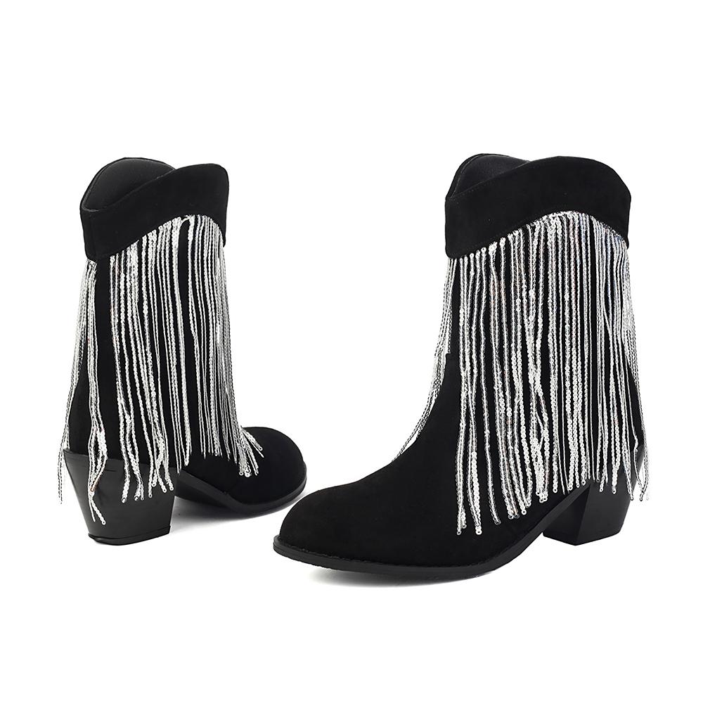 

Черные женские полусапоги с кисточками, средний каблук, большой размер 46 39 чёрный