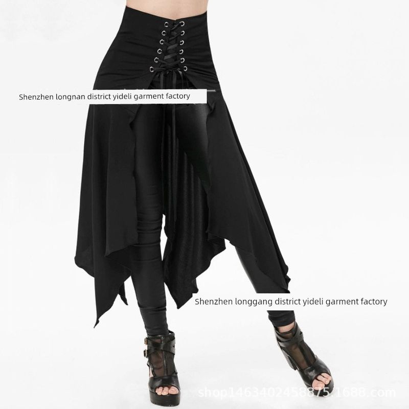 Cross-Border Halloween Patchwork Irregular Lace-Up Skirt for Women Irregular Lace up Skirt Black S