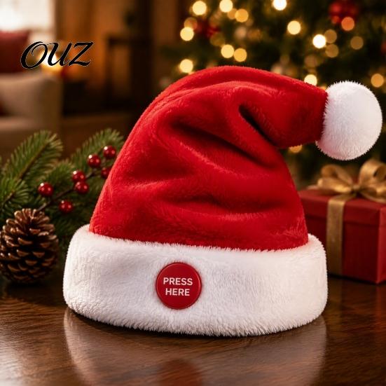 Měkká sváteční kostýmová rekvizita Zpívající a tančící Santa klobouk, Animovaný hudební vánoční klobouk Kývající do rytmu s aktivací pohybem po stisknutí, Plyšový