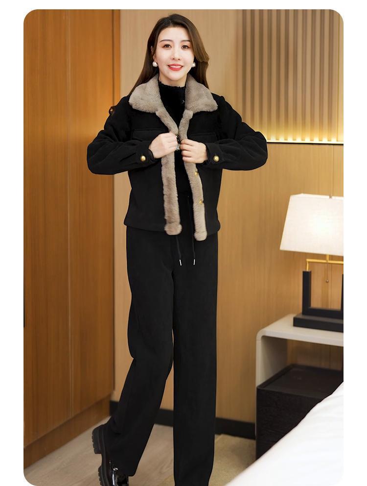 Arctic Velvet Corduroy Women's Stylish Plush Two-Piece Winter Set