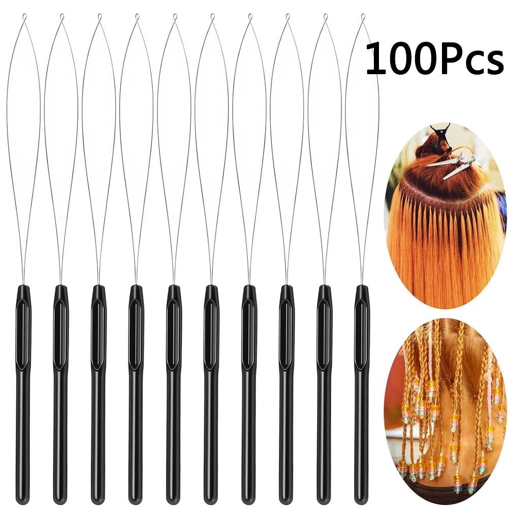 100 Pieces Hair Extension Tools and Bead Device Tool for Hair or Feather Extensions Supplies,DIY Wig Hook Tool Loop Tools