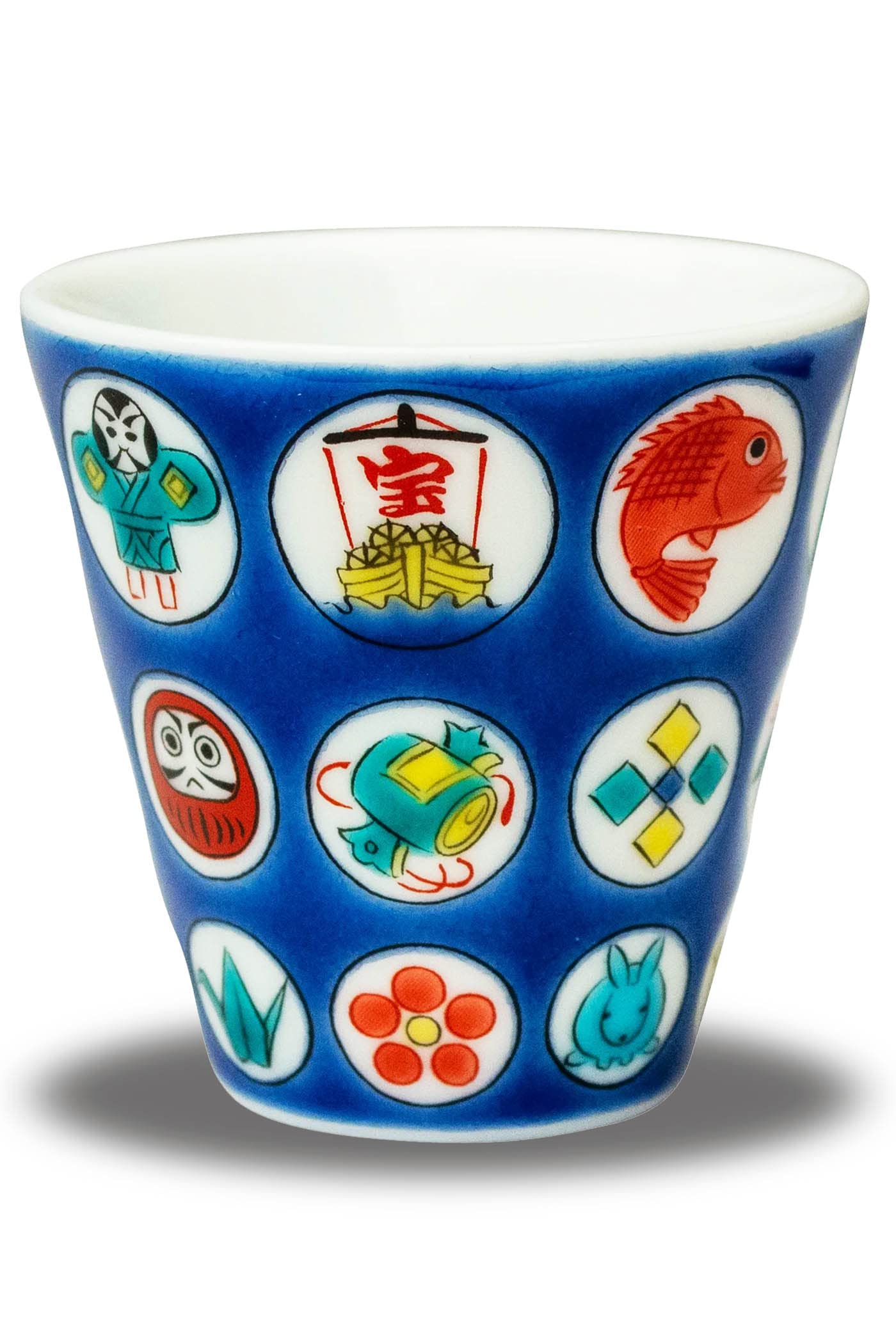

Чашка для саке Waza no Kura на удачу, чашка для саке Кутани с круглым гербом и гербом сокровищ, керамика, название бренда, японская посуда, сделано в Японии
