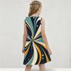 Girls Sleeveless Round Neck Geometric Printed A Line Flared Dress Red Black Beige