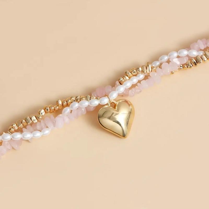 Collana con Ciondolo a Cuore Vintage alla Moda per Donna Boho Croce con Perline Irregolari Catena di Cristallo Gioielli Collane Femminili Para Mujer