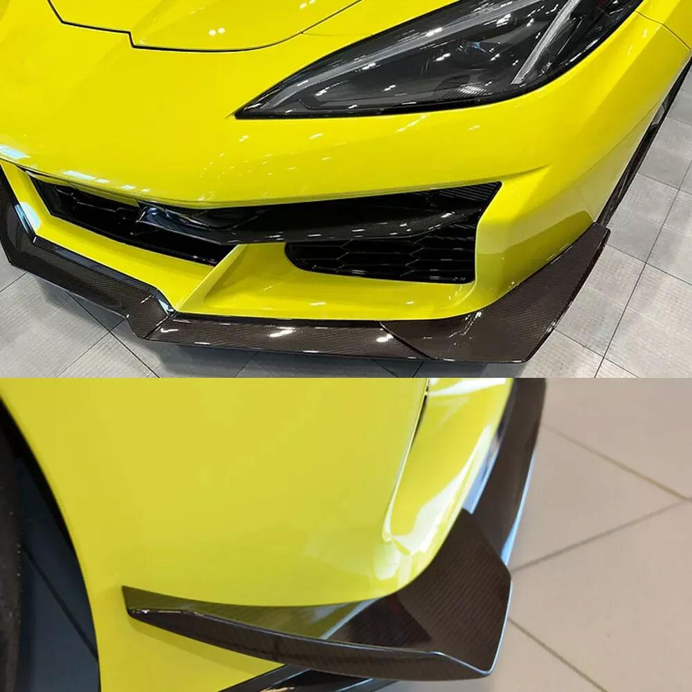 For Chevrolet Corvette C8 Z06 2020-2024 Real Carbon Fiber Front Bumper Splitter Canards Fin Car Front Racing Sport Body Kits
