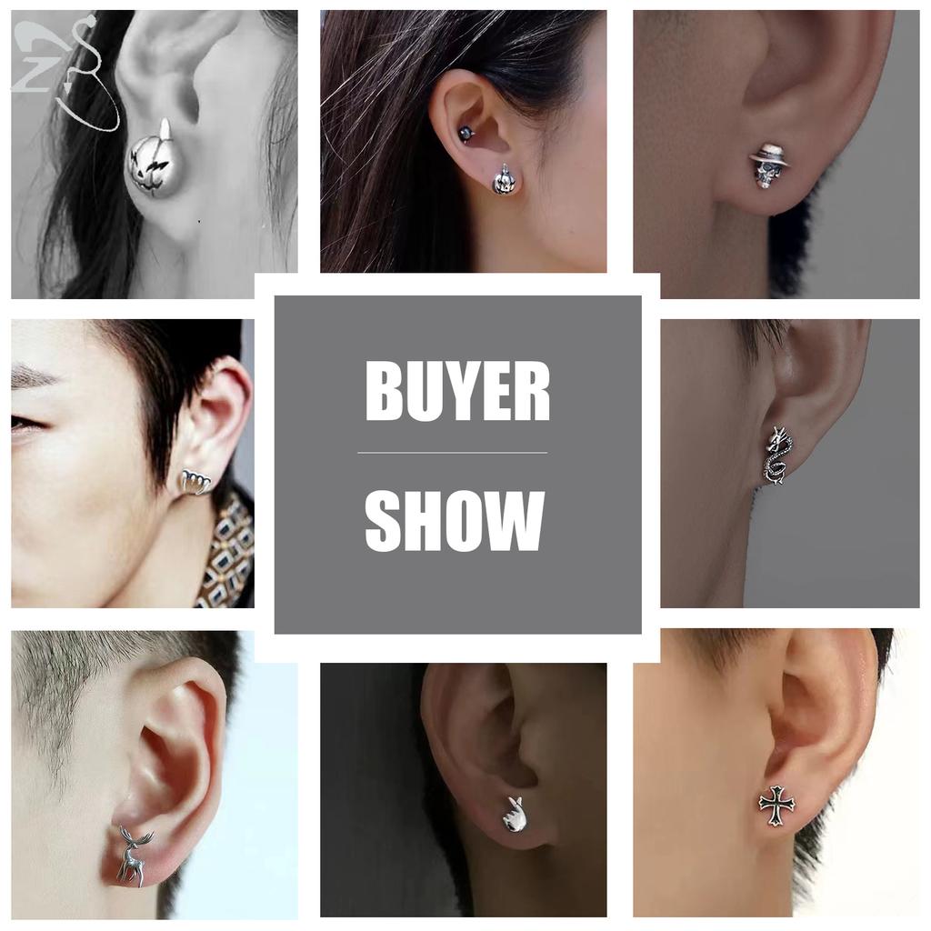 ZS 1PC 16G Cross Skeleton Finger Stainless Steel Stud Earring For Women Men Punk Rock Ear Conch Tragus Cartilag Helix Piercings