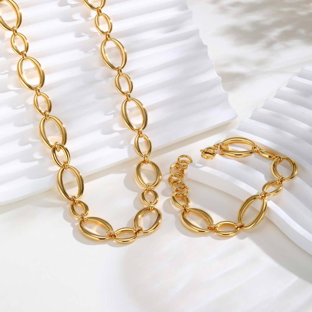 Stainless Steel Minimalist Chain Geometric Necklace for Women, 18k PVD Gold Plated Waterproof Jewelry Wholesale